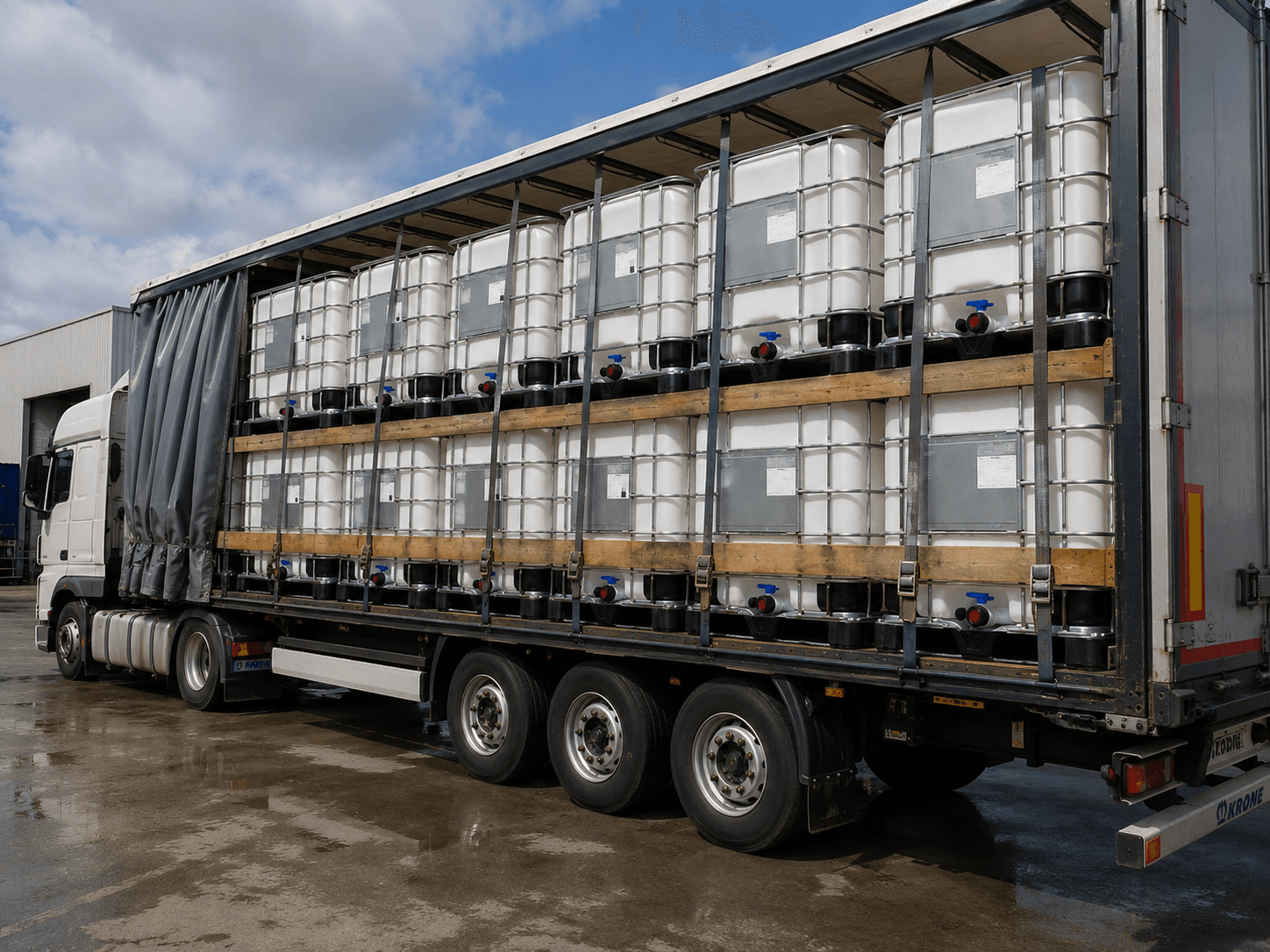 IBC totes loaded on transport truck